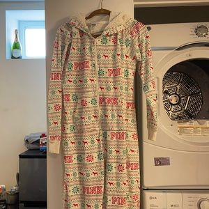 Victoria Secretary Pink Xmas Hoodie Onesie Pajama medium